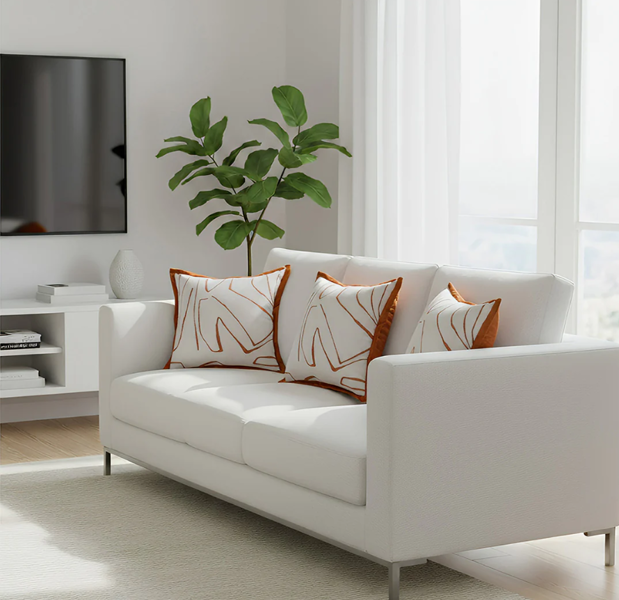 Anyhouz Pillowcase White With Orange Abstract Line Print Decorative Cushion Cover