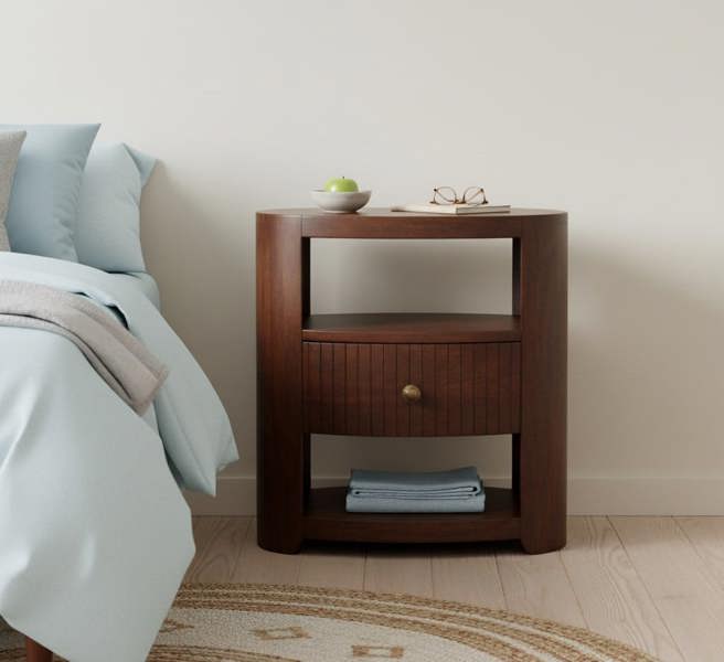 Artisan Furniture Solid Wood Bordeaux Bedside, 1 Drawer & 2 Open Slots, Brown
