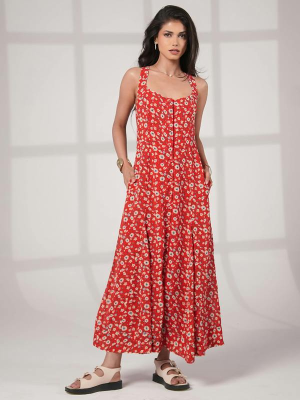 Rose & Nancy Philippa Red Floral Print Midi Dress