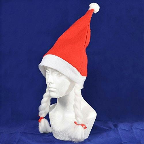 One Size Christmas Santa Hat with Plaits and Ribbon, Red and White Felt Fancy Dress Headwear image 4