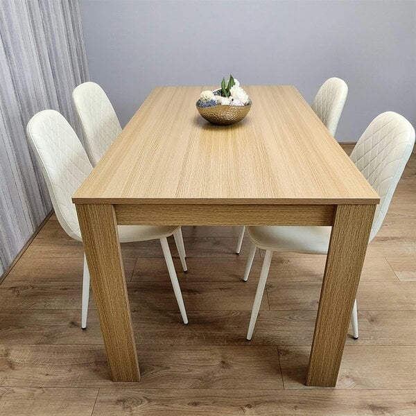 Kosy Koala Wooden Dining Table with 4 Cream Gem Patterned Chairs Rusteic Effect Table with Cream Chairs