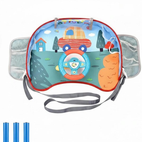 deAO Toys Kids Steering Wheel Toy with Lights & Music – Interactive Car Seat Driving Simulation Toy with Horn, Gear Shift & Travel Strap