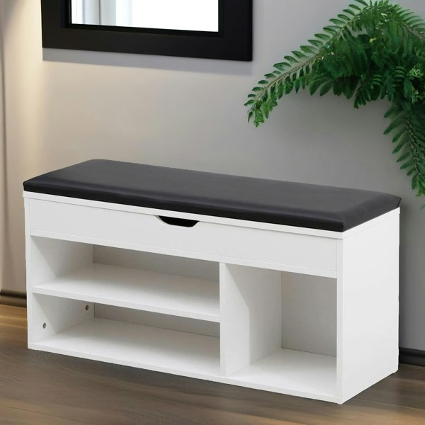 Rafaelo Mobilia Shoe Storage Bench 90CM White