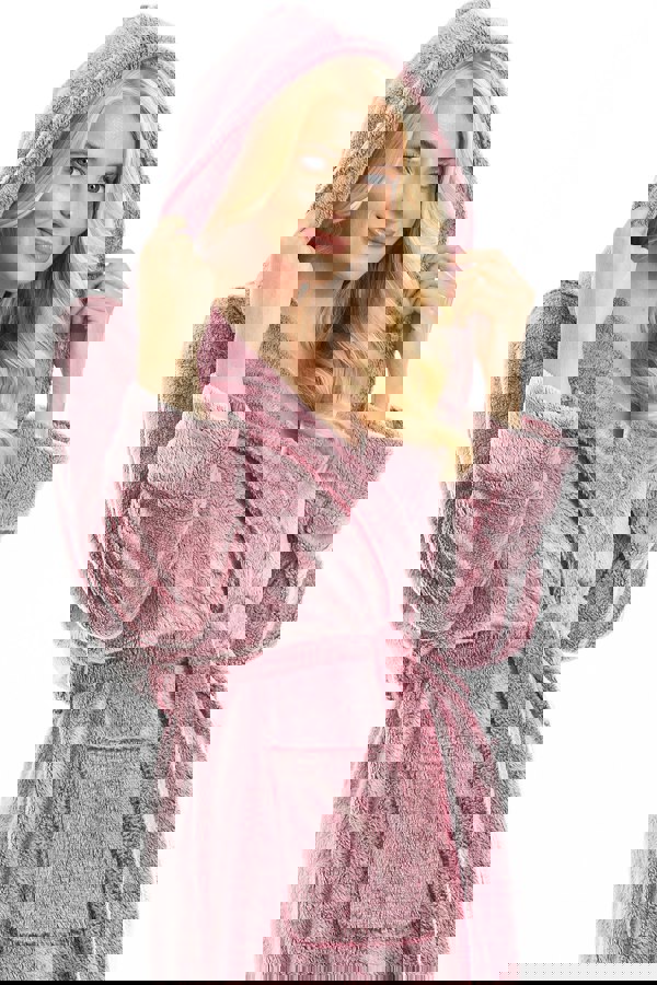 Camille Womens Burgundy Deep Pile Full Length Fleece Bathrobe