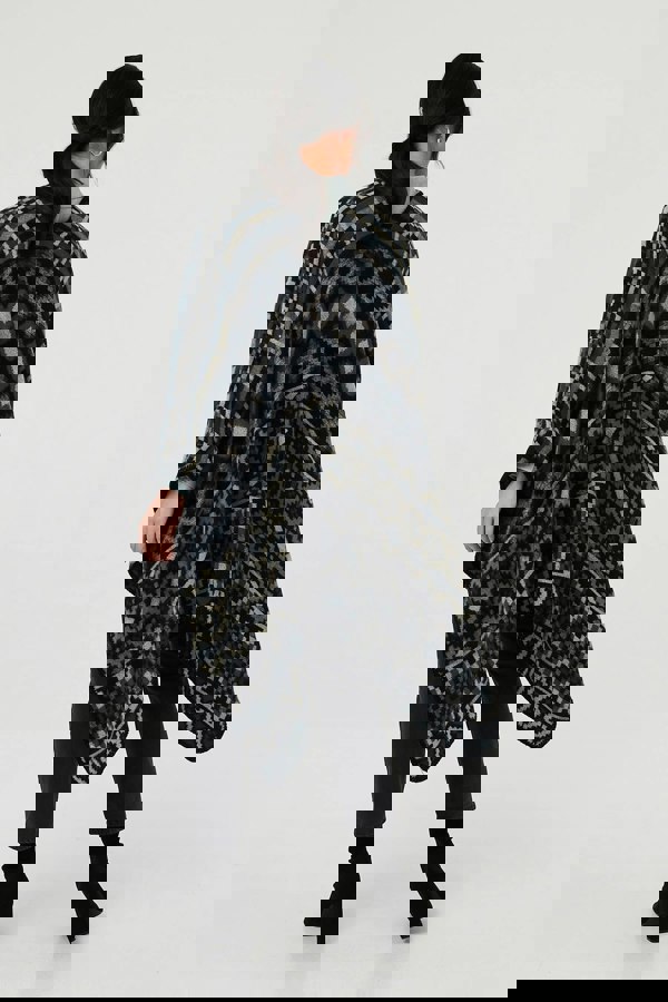 Grey | Aztec Print Relaxed Longline Poncho
