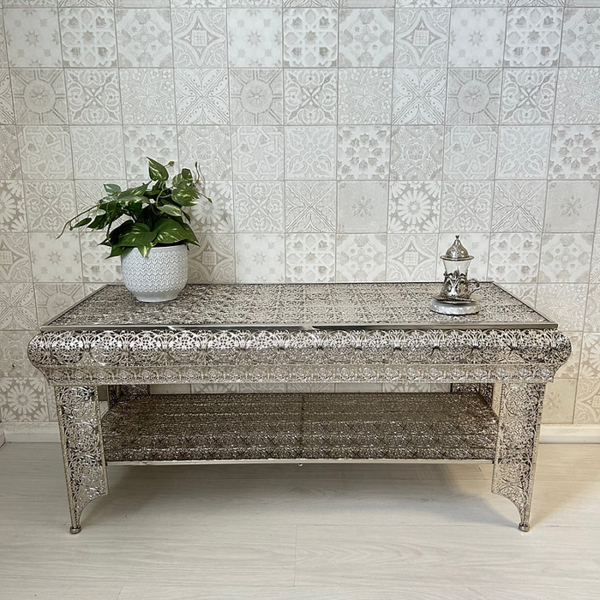 Downton Interiors Silver Embossed Metal Coffee Table / TV Stand - Agadir Range