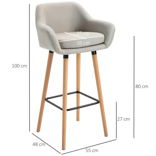 Wyld Haus Dottira Fabric Beige Upholstered Bar Chairs Set Of 2 With Wood Legs And Metal Frame