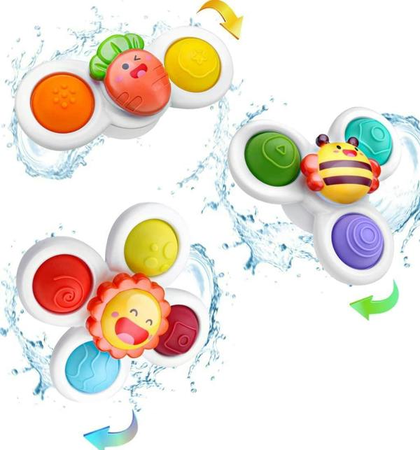 Dyzi Suction Cup Fidget Spinner - Sensory Bath Toy Kids Pack of 3