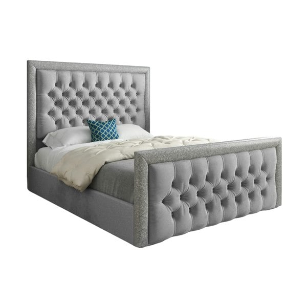 Casa Magna Venice Glitter Border Upholstered Soft Velvet Bed Frame - Grey