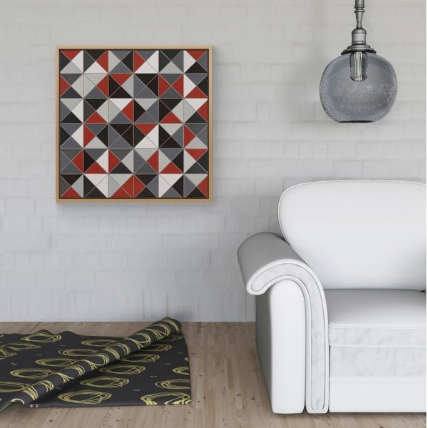 Warren Reed Grey Red Triangle Geometric Framed Canvas