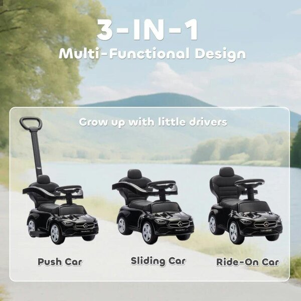 2 in 1 Baby Ride on Push Car Mercedes-Benz C-Class Licensed Walker Foot to Floor Push-Along with Removable Handle, Black