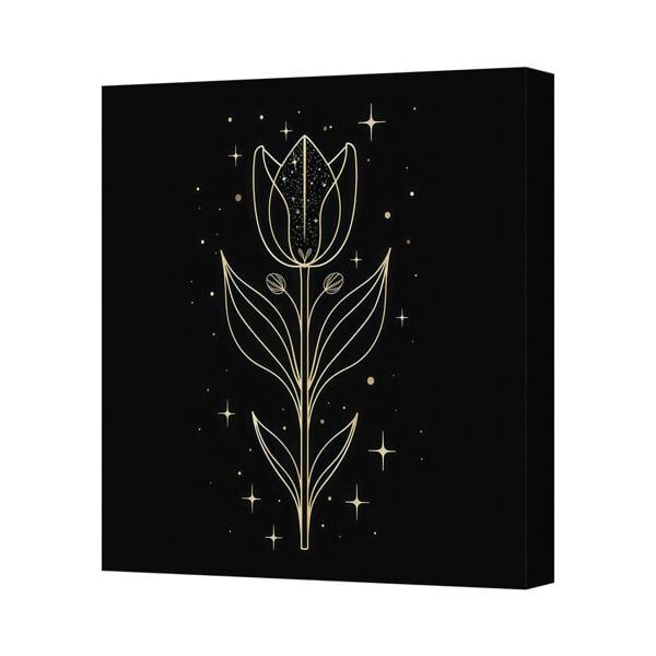 Benjamin Tate Design Gold Tulip Canvas Art Print On Black Background With Gold Accents
