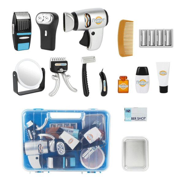 deAO Toys Stylist Hairdresser Barber Salon Tool Role Play Set - 3+ - blue  - toy barber set