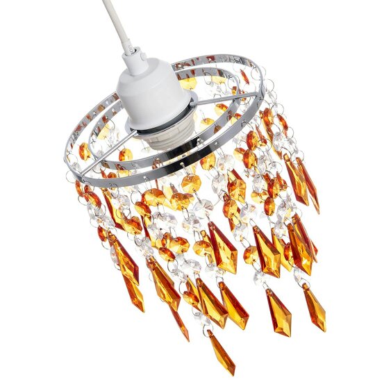 Happy Homewares Modern Waterfall Pendant Shade with Clear and Orange Acrylic Drops