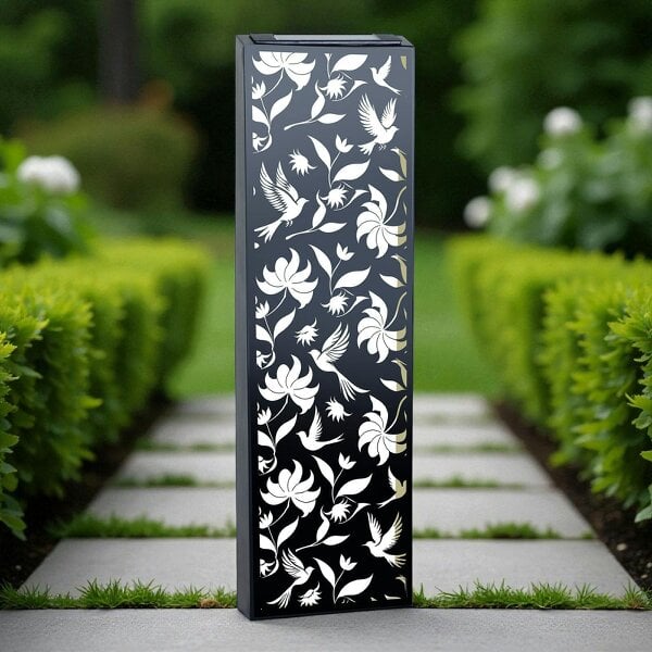 EDH Door Hardware Narrow Solar Wall Panel with Birds – Outdoor Metal Wall Art with LED Light – Garden & Fence Décor 60cm