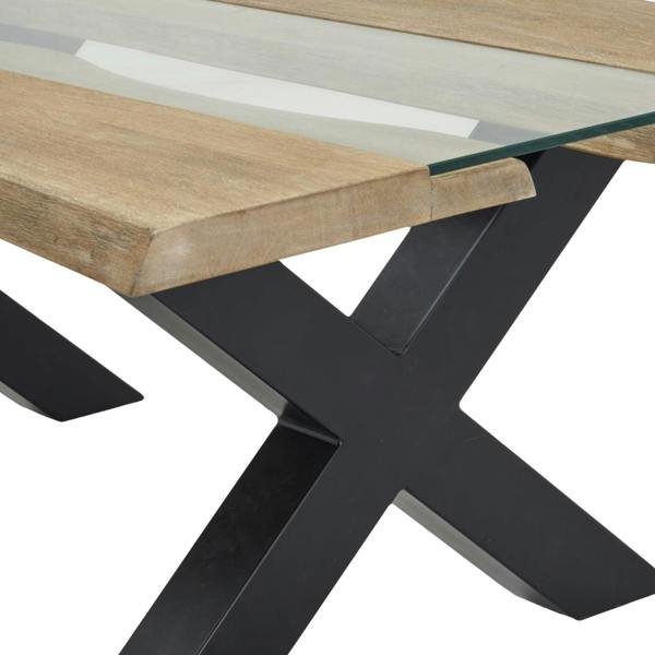 Wyld Haus Vouvant Live Edge  Light Acacia Wood and Glass Coffee Table