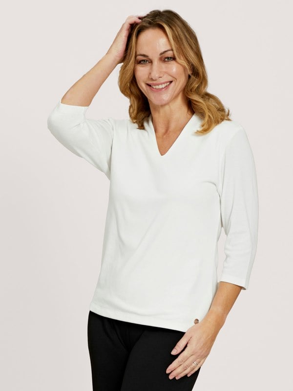 PennyPlain High Back V-neck Top - Ivory