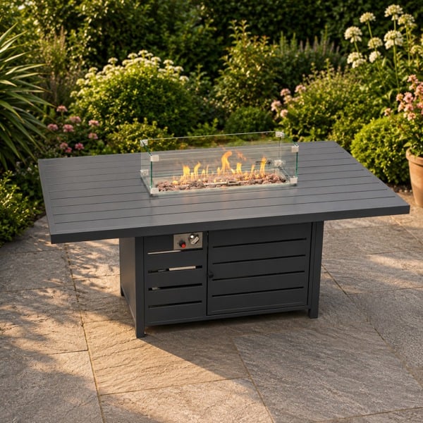 Fimous Aluminum Fire Pit Dining Table Gas Heater Garden Furniture Accessory Patio Dark Grey