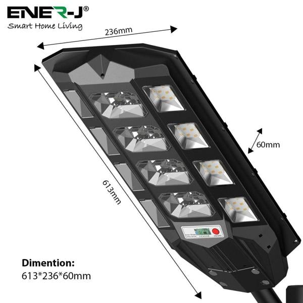 ENER-J 150W Solar Streetlights 6500K with 6V 15W Solar Panel & 18000 mAh Battery & Remote