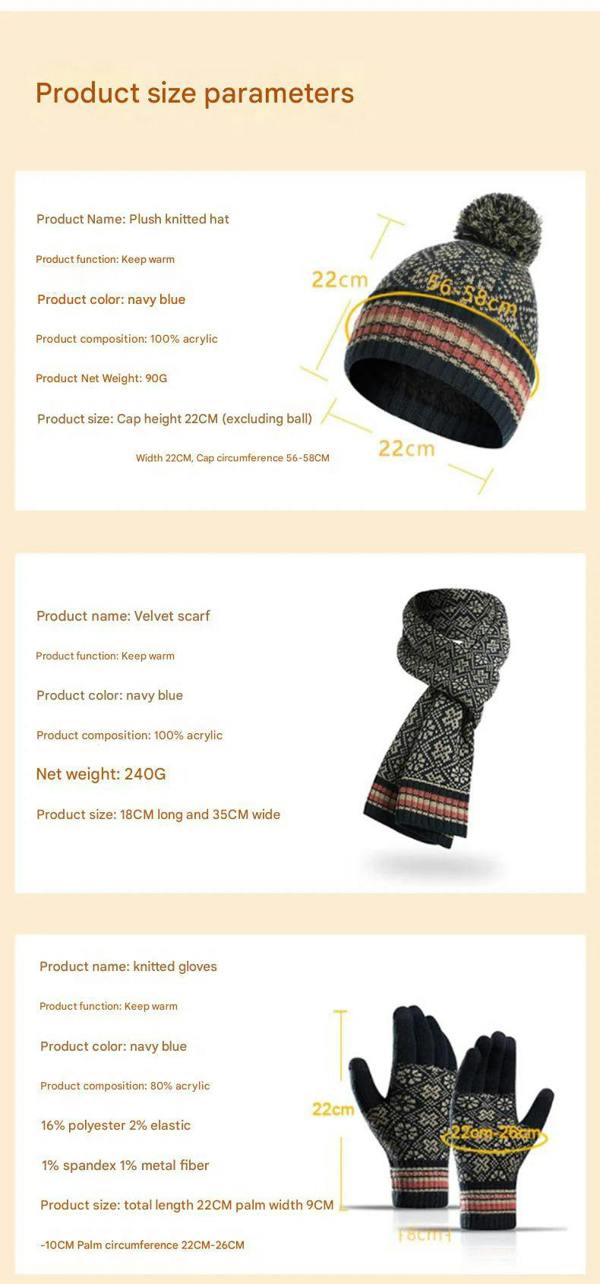 Anniou Knitted Beanie, Scarf and Gloves Set