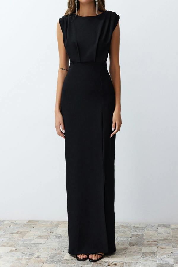 Boat Neck Sleeveless Padded Maxi Dress