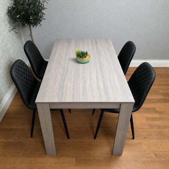 Kosy Koala Modern Grey Dining Table and 4 Black Faux Leather Chairs Set, Kitchen Dining Room Furniture