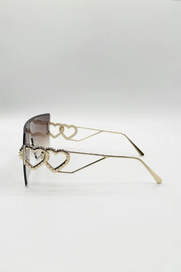 Flatop Rimless Heart Detail Sunglasses In Brown - svnx