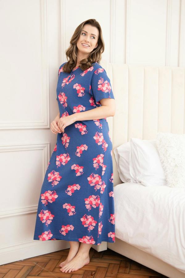 Camille Womens 100% Organic Cotton Classic Full Length Short Sleeved Nightdress