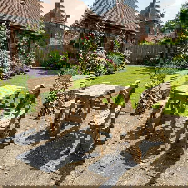 Arbor Garden Solutions Victoria Rounded Picnic Table and Benches Set With Backrest - Rustic Finish