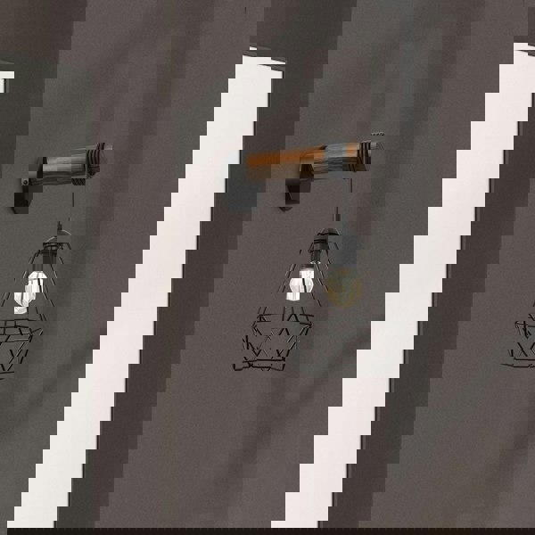 Milagro Acero Wall Lamp 1XE27 This Hand Made Industrial Style Lamp Is Hand Made from Sleek Black Steel And Natural Dark Wood