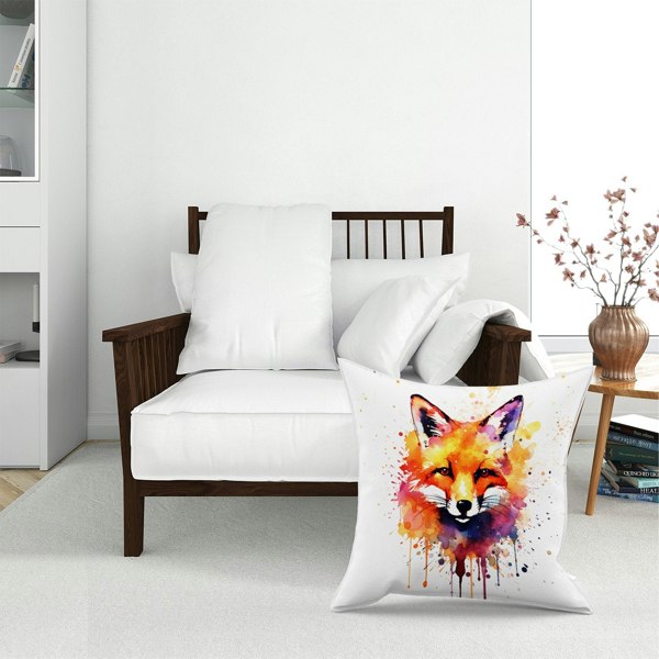 Warren Reed Watercolour Splashart Fox Face Floor Cushion