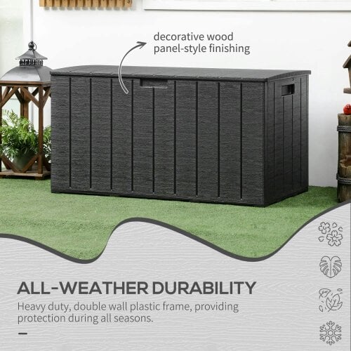 Bobobiy 336 Litre Garden Storage Box, Water-resistant Heavy Duty Double Wall Plastic Container, Deck Cushion Chest with Wheels and Handles, Black