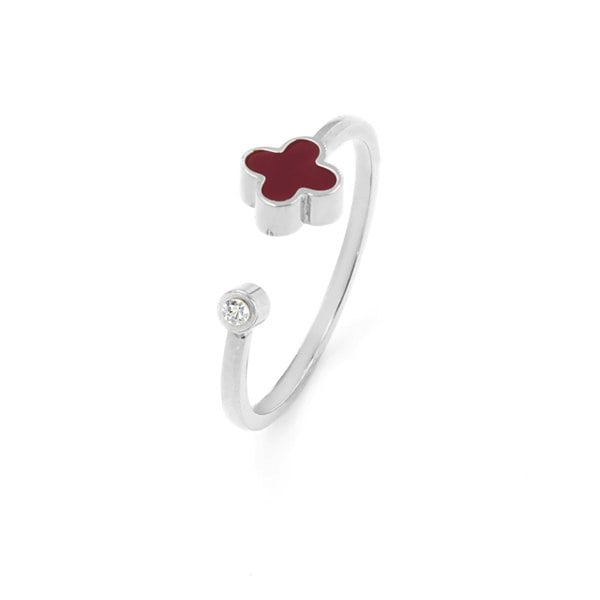 Say It With Plum Crystal Clover Ring - Silver