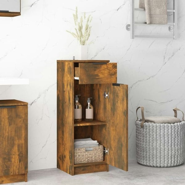 Berkfield Bathroom Cabinet Smoked Oak 32x34x90 cm Engineered Wood