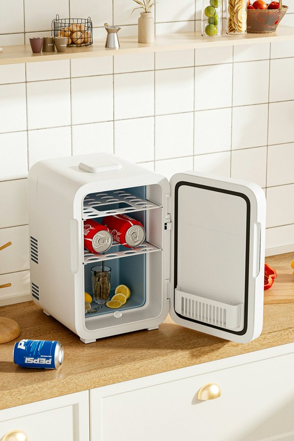 Living and Home 12L Mini Freon-free Refrigerator Portable Cooler Warmer LED Mirror Door White