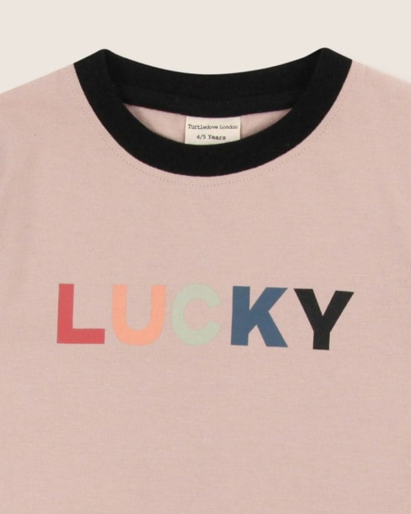Organic cotton Pink Lucky Slogan Print Top - image 2