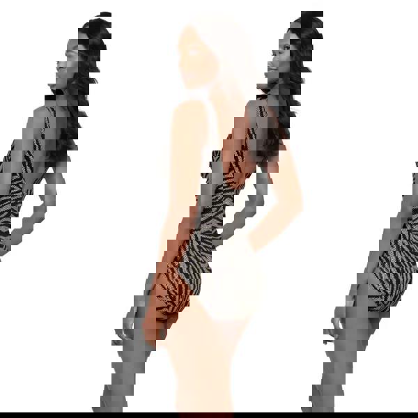 Miraclesuit Zirconic Zipt swimsuit with zebra print, silver sequins, tummy control