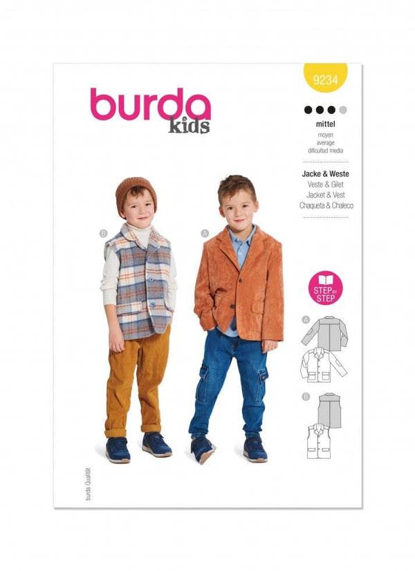 Burda Sewing Pattern 9234 Jackets and Waistcoats For Kids, 6-11 (116-146) - Intermediate