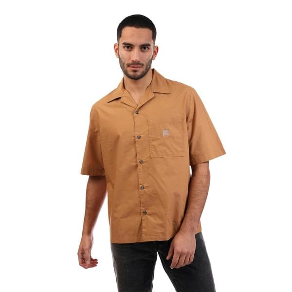 Diesel Mens Cuban Notch Neck Regular Shirt - Brown - 