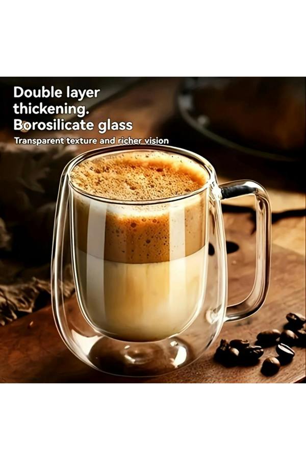 Dyzi 4pcs Double Wall Glass Mugs 350ml Heat Resistant Cups