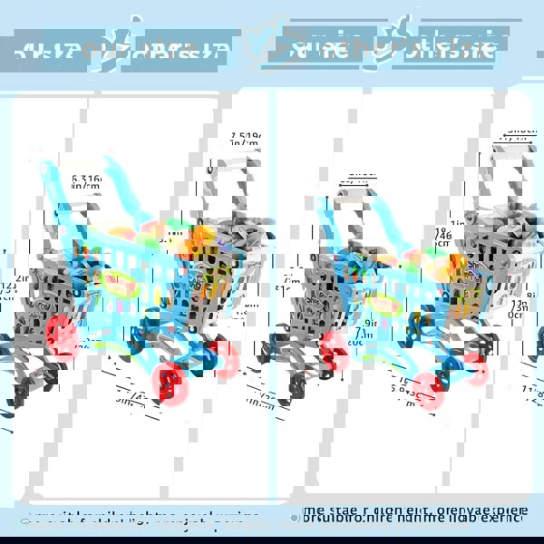 deAO Toys Shopping Cart Trolley for Children Play Set Includes 78 Grocery Food Fruit Vegetables Shop Accessories (blue)
