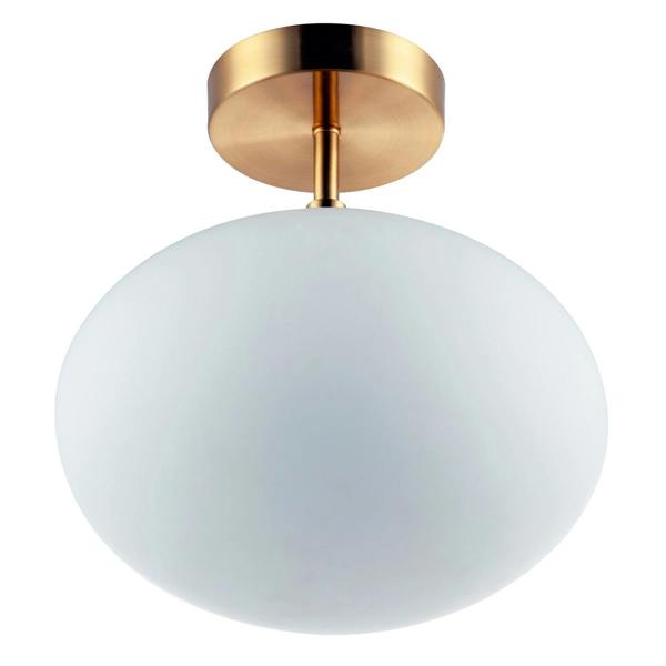 Designer Oval White Glass Globe Bathroom Ceiling Lamp in Antique Brass Image 4