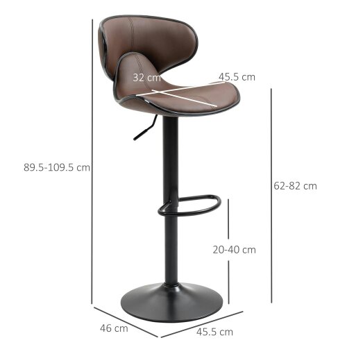 Wyld Haus Mifaro Set Of 2 Brown Adjustable Swivel Bar Stools With Steel Frame And Footrest