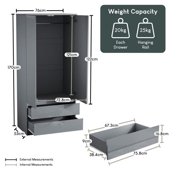 Vida Designs Glinton 2 Door 2 Drawer Wardrobe