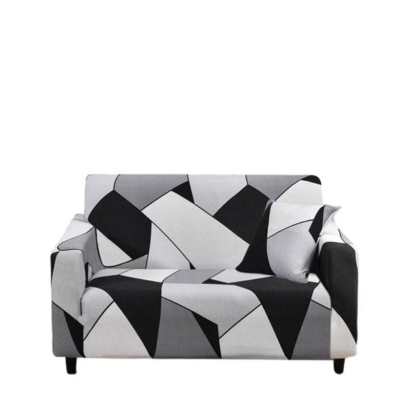 Anyhouz Anyseat Sofa Cover Black White Geometric Style 2 Seater