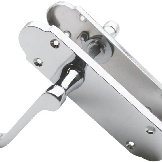 EDH Door Hardware Polished Chrome Victorian Scroll Door Handles on Shaped Backplate – 170mm x 40mm