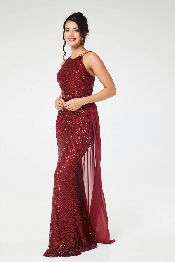 LuvForever Reya - Wine Sequin Maxi Dress