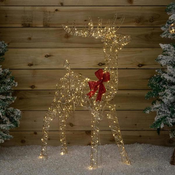 Samuel Alexander 1m Light up Gold Twist Christmas Standing Reindeer with 300 Warm White LEDs