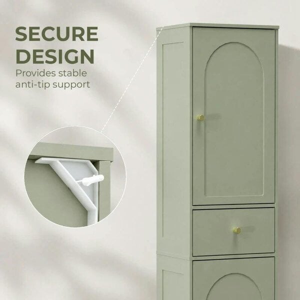 Tall Bathroom Cabinet with Arched Doors - Light Green