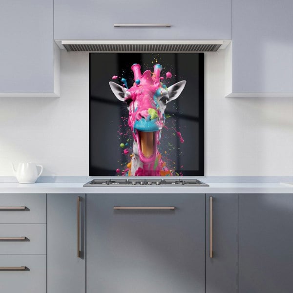 Warren Reed - Designer Splashart Giraffe Face Pink Kitchen Splashback